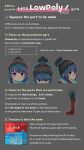  1girl 3d black_headwear blue_hair boots brown_footwear english_commentary english_text grey_background hair_behind_ear highres how_to leedoppo low_poly multiple_views shima_rin text_focus twitter_username violet_eyes yurucamp 