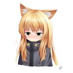  1girl absurdres animal_ear_fluff animal_ears bangs blonde_hair blush cat_ears girls_frontline green_eyes hapy_(parkhyunjae9494) highres long_hair sidelocks solo tmp_(girls_frontline) very_long_hair 