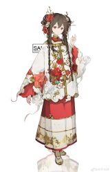  absurdres chinese_clothes clouds cloudy_sky flower hair_flower hair_ornament hanfu highres mamianqun mubu mubu_mubei original red_eyes sample_watermark sky watermark white_background 