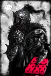  armor ars_lycorys black_souls blood blood_on_clothes blood_on_face box box_of_chocolates cape chocolate food full_armor fur_cape grimm_(black_souls) heart highres holding holding_chocolate holding_food pov valentine 