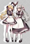  2girls alternate_costume amatsukaze_(kancolle) apron blonde_hair blush dress enmaided highres irokiiro kantai_collection long_dress long_hair maid maid_apron maid_day maid_headdress multiple_girls shimakaze_(kancolle) short_dress silver_hair twintails two_side_up very_long_hair 