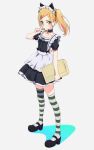  animal_ears blonde_hair cat_ears dress envelope fake_animal_ears frilled_dress frills hair_ornament hairclip highres maid maid_headdress manila_envelope miyahara_takuya shirobako short_sleeves short_twintails striped striped_legwear thigh-highs twintails yano_erika zettai_ryouiki 