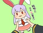  1girl animal_ears character_doll green_background junko_(touhou) koyama_shigeru long_hair necktie pink_skirt pov pov_hands purple_hair rabbit_ears red_eyes red_neckwear reisen_udongein_inaba simple_background skirt touhou translation_request very_long_hair 