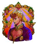  1boy beetle blonde_hair blue_eyes bug butterfly giorno_giovanna green_lips highres insect jojo_no_kimyou_na_bouken long_hair okada_(hoooojicha) solo upper_body vento_aureo 