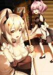  2girls absurdres adapted_costume alternate_costume animal_ears apron ayanami_(azur_lane) azur_lane backless_outfit bangs bare_shoulders blonde_hair blush breasts choker cloth club_hair_ornament collarbone commentary_request detached_sleeves enmaided eyebrows_visible_through_hair fake_animal_ears frilled_apron frilled_hairband frills green_eyes hair_between_eyes hair_intakes hair_ornament hairband hat heart heart_hair_ornament highres javelin_(azur_lane) long_hair looking_at_viewer maid medium_breasts multiple_girls open_mouth orange_eyes ponytail puffy_short_sleeves puffy_sleeves purple_hair rabbit_ears short_sleeves smile sora_(men0105) underbust waist_apron wide_sleeves wrist_cuffs 