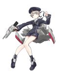  anchor black_footwear black_legwear blue_eyes cannon dress hat highres holding holding_weapon kantai_collection knees_together_feet_apart light_smile looking_at_viewer rigging sailor_collar sailor_dress sailor_hat shiya short_hair silver_hair socks torpedo_tubes weapon white_background z1_leberecht_maass_(kancolle) 