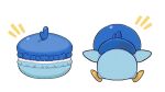  commentary_request creature food from_behind gen_4_pokemon macaron no_humans notice_lines official_art piplup pokemon pokemon_(creature) prj_pochama simple_background starter_pokemon toes white_background 