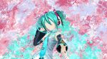  1girl aqua_hair bangs bare_shoulders blue_hair colorful hatsune_miku headphones highres long_hair looking_at_viewer multicolored multicolored_background nikitjke6996 solo splatter splatter_background twintails vocaloid vocaloid_append wallpaper 