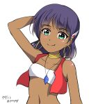  1girl bandeau bracelet closed_mouth commentary dark_skin dark-skinned_female earrings fushigi_no_umi_no_nadia hair_ornament hairclip highres jewelry looking_at_viewer nadia neck_ring necklace ponyakii short_hair simple_background smile solo white_background 