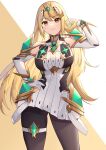  1girl bangs bare_shoulders black_legwear blonde_hair breasts chest_jewel dress duplicate earrings elbow_gloves eol_9 gem gloves headpiece highres jewelry large_breasts long_hair looking_at_viewer mythra_(massive_melee)_(xenoblade) mythra_(xenoblade) pantyhose pixel-perfect_duplicate solo super_smash_bros. swept_bangs tiara very_long_hair white_dress white_gloves xenoblade_chronicles_(series) xenoblade_chronicles_2 yellow_eyes 