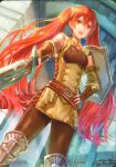  1girl fire_emblem fire_emblem_awakening fire_emblem_cipher long_hair redhead severa_(fire_emblem) shield siro sword twintails weapon 