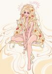  1girl blonde_hair breasts completely_nude copyright_request flower grey_eyes hair_flower hair_ornament highres long_hair medium_breasts nude orange_flower oskar_vega pink_flower red_flower shadow sitting solo very_long_hair 