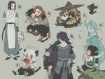  6+boys animal_ears aqua_hair black_cat black_footwear black_hair brown_hair cat cat_boy cat_ears cat_tail fengxi_(the_legend_of_luoxiaohei) grey_background hair_over_one_eye hand_on_hip horns long_hair luoxiaohei luozhu_(the_legend_of_luoxiaohei) multiple_boys shoes short_hair simple_background sirakaro tail the_legend_of_luo_xiaohei tianhu_(the_legend_of_luoxiaohei) very_long_hair white_hair wuxian_(the_legend_of_luoxiaohei) xuhuai_(the_legend_of_luoxiaohei) 