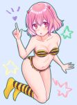  1girl animal_print breasts demon_wings highres looking_at_viewer niconico nqrse open_mouth pink_eyes pink_hair rummy_73 short_hair star_(symbol) tiger_print tiger_stripes underwear utaite_(singer) wings 