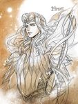  1boy armor bangs banner breastplate circlet closed_mouth dated eonwe highres kazuki-mendou limited_palette long_hair male_focus one-hour_drawing_challenge parted_bangs pointy_ears signature silmarillion solo upper_body 