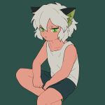  1boy animal_ears black_background black_shorts cat_boy cat_ears child green_eyes luoxiaohei male_focus parted_lips short_hair shorts simple_background sirakaro solo tank_top the_legend_of_luo_xiaohei white_hair white_tank_top 