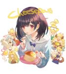  6+girls a082 ahoge andira_(granblue_fantasy) anila_(granblue_fantasy) animal_ears apron black_hair blonde_hair blue_bow blue_hair blue_jacket blush bow bowtie cake cake_slice cheese closed_eyes dark_skin dog_ears dog_tail draph eating english_text erune food fork goat_horns granblue_fantasy hair_ornament heart horns jacket kuvira_(granblue_fantasy) long_hair mahira_(granblue_fantasy) maid_apron maid_headdress milk_churn multiple_girls open_mouth oven_mitts overalls plate pointy_ears rat red_eyes shatola_(granblue_fantasy) short_hair solo_focus sweatdrop sword tail tray twintails two_side_up upper_body vajra_(granblue_fantasy) vikala_(granblue_fantasy) weapon white_background 