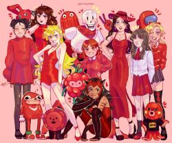  1other 5boys 6+girls adventure_time ahoge among_us animal_crossing artist_name blonde_hair brown_hair c._round character_request color_connection commentary_request copyright_request crewmate_(among_us) crossover deltarune don't_hug_me_i'm_scared dress food friday_night_funkin' fruit girlfriend_(friday_night_funkin') hat heart heather_chandler heathers ib_(ib) ib_(kouri) knuckles_the_echidna long_hair meilin_lee multiple_crossover multiple_girls myyoupink octavian_(animal_crossing) octopus octopus_boy panty_&amp;_stocking_with_garterbelt panty_(psg) papyrus_(undertale) pauline_(nintendo) pikmin_(creature) pikmin_(series) raspberry red_(among_us) red_background red_dress red_eyes red_guy_(dhmis) red_hat red_pikmin red_skirt red_theme shirt simple_background sitting skeleton skirt sonic_(series) standing super_mario_bros. turning_red twitter_username ugandan_knuckles undertale utdr_(toby_fox) v white_shirt wildberry_princess 