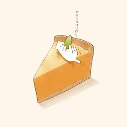  :3 animal animal_focus cat chai_(drawingchisanne) commentary_request food food_focus no_humans original pie pie_slice simple_background solid_circle_eyes translation_request white_cat yellow_background 