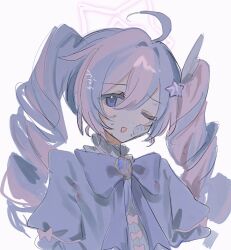  :d ahoge bandaid bandaid_on_face blue_archive bruise bruise_on_face dress drill_hair hair_ornament halo inagoinaire injury multicolored_hair one_eye_closed purple_ribbon reisa_(blue_archive) reisa_(magical)_(blue_archive) ribbon short_dress smile standing star_(symbol) star_hair_ornament star_halo streaked_hair striped_clothes twin_drills white_background wing_hair_ornament 
