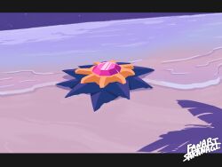  absurdres beach commentary_request gem highres lying night no_humans on_back pokemon pokemon_(creature) pokemon_focus red_gem sakanagi_(a_r_co) sand solo starfish starmie water 