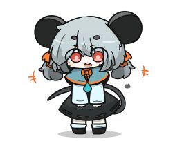  +++ 1girl :o alternate_hairstyle animal_ears black_dress black_shoes blue_capelet bow capelet chibi commentary_request dress full_body grey_shirt grey_socks hair_between_eyes hair_bow highres long_sleeves low_twintails mouse_ears mouse_girl mouse_tail nazrin open_mouth orange_bow red_eyes sea_urchin shadow shirt shoes short_eyebrows short_twintails simple_background sleeves_past_wrists socks solo standing tail teeth thick_eyebrows touhou twintails uni_souchou upper_teeth_only white_background 