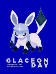  blue_background blue_fur blue_theme character_name closed_mouth commentary_request dated full_body glaceon highres natsumekan no_humans pokemon pokemon_(creature) pokemon_focus smile solo 