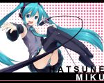  detached_sleeves green_hair hatsune_miku microphone open_mouth panties solo striped striped_panties thighhighs twintails underwear vocaloid 