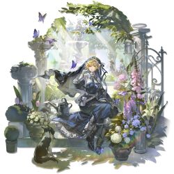  1boy 2girls adjusting_hair aigis_(in_contemplation_of_life)_(persona) aigis_(persona) android angel_statue angel_wings animal aqua_eyes arknights belt belt_boots belt_pouch black_belt black_boots black_coat black_dress black_hairband black_hat black_thighhighs black_veil blonde_hair blue_butterfly blue_hair boots brown_hair bug bush butterfly capelet coat detached_wings dog dress elbow_gloves european_architecture feathers flower fountain frilled_skirt frills full_body game_asset garden gate gloves gun hair_between_eyes hairband hand_on_own_leg hat hat_feather headband heine_(haloo1101) highres holding holding_gun holding_weapon koromaru_(persona) light_rays long_dress multiple_girls non-web_source nun nun_headdress official_alternate_costume official_art on_stairs outdoors parted_lips persona persona_3 persona_3_portable pillar pink_flower plant potted_plant pouch purple_flower rifle robot_ears shirt short_hair sitting skirt tachi-e takeba_yukari takeba_yukari_(in_vigil_of_dawn_and_dusk) thigh-highs transparent_background tricorne veil walking watering_can weapon white_belt white_capelet white_feathers white_flower white_gloves white_headband white_shirt white_skirt wide_sleeves wings yuuki_makoto_(in_witness_of_glory)_(persona_3) yuuki_makoto_(persona_3) 