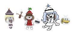   3girls black_dress black_hat blonde_hair blue_hair bow_(music) brown_hair closed_eyes dog_girl dress floppy_ears grey_fur hat highres instrument lunasa_prismriver lyrica_prismriver merlin_prismriver multiple_girls non-web_source o_o piano red_dress red_hat self-upload shoes siblings sisters socks touhou trumpet twintails violin white_dress white_hat