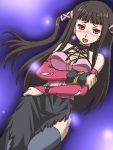  black_hair blush detached_sleeves lipstick long_hair lowres oekaki purple_eyes rosario+vampire thigh-highs thighhighs torn_clothes toujou_ruby violet_eyes 