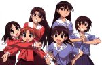  azumanga_daioh brown_eyes brown_hair glasses hug kagura kasuga_ayumu long_hair mihama_chiyo mizuhara_koyomi orange_hair sakaki school_uniform short_twintails takino_tomo twintails 