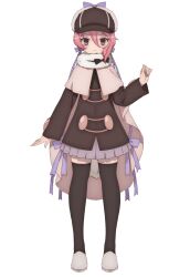  1girl black_thighhighs capelet detec_bell detective grey_skirt hair_ornament hat highres magical_girl mahou_shoujo_ikusei_keikaku mahou_shoujo_ikusei_keikaku_restart official_art pink_hair red_eyes ribbon second-party_source shoes skirt thigh-highs transparent_background 