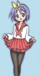  gray_pantyhose hiiragi_tsukasa lucky_star pantyhose ribbon ribbons school_uniform short_hair skirt skirt_lift uraharukon 