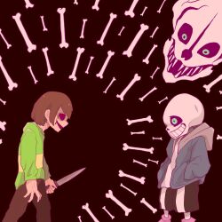 1:1 1other 2021 2d ambiguous_gender ankle_boots aqua_eyes black_background black_shorts blue_jacket bone brown_hair brown_pants chara_(undertale) cowboy_shot creepy_face creepy_smile digital_media duo from_side gasterblaster glowing glowing_eye green_sweater grey_hood hands_in_pockets holding holding_knife holding_weapon hollow_eyes hood hood_down hooded_jacket horizontal-striped_clothes human humanoid jacket knife long_sleeves looking_at_another male monster monster_boy open_clothes open_jacket other_focus pants pink_slippers red_theme sans_(undertale) shirt short_hair shorts simple_background single_horizontal_stripe single_vertical_stripe skeleton skull slippers socks striped_clothes striped_shorts striped_sweater sweater teeth tentendj10 two-tone_sweater undead undertale utdr_(toby_fox) versus vertical-striped_clothes vertical-striped_shorts walking weapon white_shirt white_socks white_stripes yellow_stripes