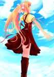  bad_id blonde_hair cloud clouds hair_ribbon kamio_misuzu kitagawa_unagi long_hair ponytail ribbon school_uniform sky 