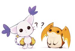  ? ?? commentary digimon digimon_(creature) english_commentary highres looking_at_viewer loyaldis no_humans orange_fur patamon simple_background tail tailmon two-tone_fur white_background white_fur 