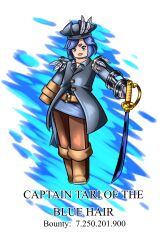  blue_hair commentary english_commentary full_body glitch_productions hat highres holding holding_sword holding_weapon meta_runner pirate_costume pirate_hat roblox rontheartist self-upload sword tari_(meta_runner) tari_(smg4) weapon 