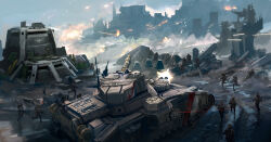 6+boys anti-aircraft_gun astra_militarum baneblade blue_sky bolt_(hardware) bunker caterpillar_tracks clouds concept_art concrete crosshair eddygonzlezdvila explosion external_fuel_tank fictional_armored_vehicle firing heavy_bolter highres laser laser_pointer_projection military_vehicle motor_vehicle multi-turret_vehicle multiple_boys muzzle_flash number_print projectile_trail radio_antenna skull sky tank tank_cupola tank_gun vehicle_focus war warhammer_40k 