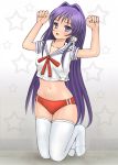  bloomers blush clannad fujibayashi_kyou kouhei_(artist) kouhei_(sxmas) midriff school_uniform serafuku summer_uniform thigh-highs thighhighs 