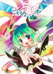  butterfly colorful detached_sleeves hatsune_miku kamiya_yuu long_hair microphone microphone_stand multicolored_hair nail_polish necktie thighhighs twintails very_long_hair vocaloid 