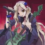  blonde_hair flower gothic guitar heterochromia instrument long_hair microphone microphone_stand mole original rose roses 