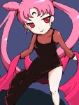  black_lady chibi chibi_usa facial_mark forehead_mark long_hair lowres oekaki pink_hair red_eyes shawl twintails very_long_hair 