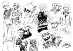  1boy adam's_apple afterimage angry animalization arm_across_chest arms_at_sides arms_behind_head arms_up bakugou_katsuki bare_arms bare_shoulders belt belt_buckle blank_eyes blazer boku_no_hero_academia buckle buttoned_cuffs buttons carrying chihuahua clenched_teeth clinging closed_mouth clothes_lift collage collarbone collared_jacket collared_shirt commentary crazy_eyes crazy_smile crew_neck cropped_arm cropped_legs cropped_shoulders cropped_torso crosshatching dkyoudai double_horizontal_stripe dress_shirt dynamy_(boku_no_hero_academia) explosion eye_mask frown gakuran greyscale hair_between_eyes half-closed_eyes hand_up hands_in_pockets hatching_(texture) headgear high_collar hood hood_up jacket knee_pads lapels lifting_own_clothes linear_hatching long_sleeves looking_ahead looking_at_viewer looking_down looking_to_the_side lying male_focus mask monochrome motion_lines multiple_expressions multiple_scars multiple_views notched_lapels official_alternate_costume on_back open_collar pants parted_lips partially_unbuttoned person_and_animalization plain_epaulettes profile sanpaku scar scar_on_hand scar_on_hip scar_on_shoulder school_uniform scratches shirt shirt_lift shirt_tucked_in short_hair short_sleeves sideways_glance simple_background sketch sleepy sleeves_rolled_up smile smirk sparkle spiky_hair squeans t-shirt tail tail_wagging tank_top tearing_up tears teeth torn_clothes translation_request tsurime turning_head u.a._school_uniform uneven_eyes upper_teeth_only v-shaped_eyebrows white_background wide-eyed wing_collar x_(symbol) 