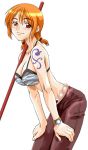  bikini bikini_top breasts cleavage large_breasts nami one_piece orange_hair red_eyes simple_background source_request swimsuit tattoo 