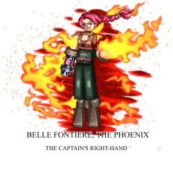  1girl belle_(meta_runner) belle_(smg4) commentary english_commentary fire full_body glitch_productions highres meta_runner pirate_costume pyrokinesis red_hair roblox rontheartist self-upload 