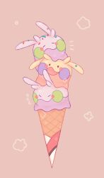  absurdres blush blush_stickers brown_eyes commentary goomy highres ice_cream_cone inomo_(qimoshu) no_humans open_mouth pink_background pokemon pokemon_(creature) pokemon_focus simple_background smile sprinkles untranslatable_commentary 