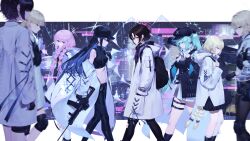  14yuruis 6+girls absurdres arius_branch_school_logo arius_student_(gl)_(blue_archive) arius_student_(smg)_(blue_archive) armband atsuko_(blue_archive) bare_legs baseball_cap black_armband black_boots black_gloves black_hair black_hoodie black_pants black_shirt black_shorts black_skirt black_socks black_thighhighs blonde_hair blue_archive blue_eyes blue_hair blue_halo boots border braid breasts bulletproof_vest chinese_commentary cloak closed_mouth colored_inner_hair commentary_request crop_top dated feet_out_of_frame flat_chest from_side gloves green_eyes green_hair green_halo halo hand_in_pocket hat highres hiyori_(blue_archive) holding holding_weapon holster hood hoodie jacket knee_pads large_breasts long_hair maia_(blue_archive) midriff misaki_(blue_archive) multicolored_hair multiple_girls navel pants pleated_skirt purple_hair red_halo saori_(blue_archive) shirt short_hair shorts sig_516 skirt socks subaru_(blue_archive) thigh-highs thigh_holster torn_clothes torn_pants twin_braids violet_eyes weapon white_border white_cloak white_halo white_jacket white_skirt white_socks 