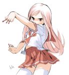  bad_id between_fingers flat_chest hands jpeg_artifacts long_hair lucy_maria_misora midriff oekaki panties pantyshot pink_hair red_eyes school_uniform serafuku sketch skirt solo thigh-highs thighhighs to_heart_2 underwear zettai_ryouiki 