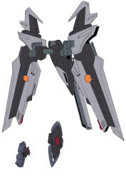  absurdres beam_cannon beam_gun commentary commission directed-energy_weapon energy_cannon gundam gundam_seed_c.e._73:_stargazer highres ibuki_sakura_(sgw_v07) mechanical_wings no_humans railgun science_fiction simple_background skeb_commission strike_noir white_background wings 